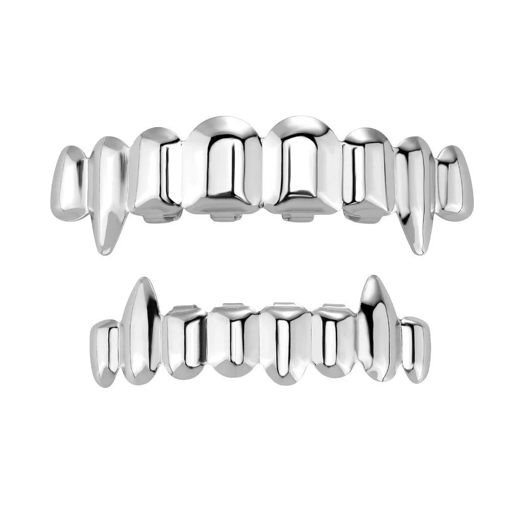 Hip Hop Teeth Grillz Top & Bottom Set – 18K Gold Fangs Costume Teeth Grillz PLUSH