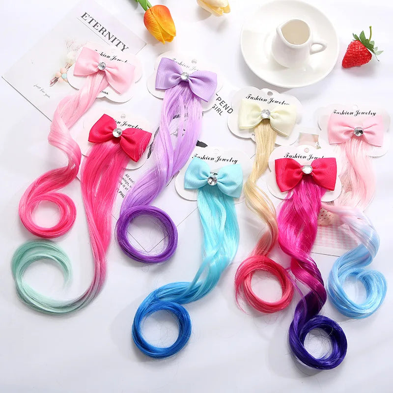 Girls Gradient Color Wig Hair Clip – Curly Princess Braid Kids Hair Clip PLUSH