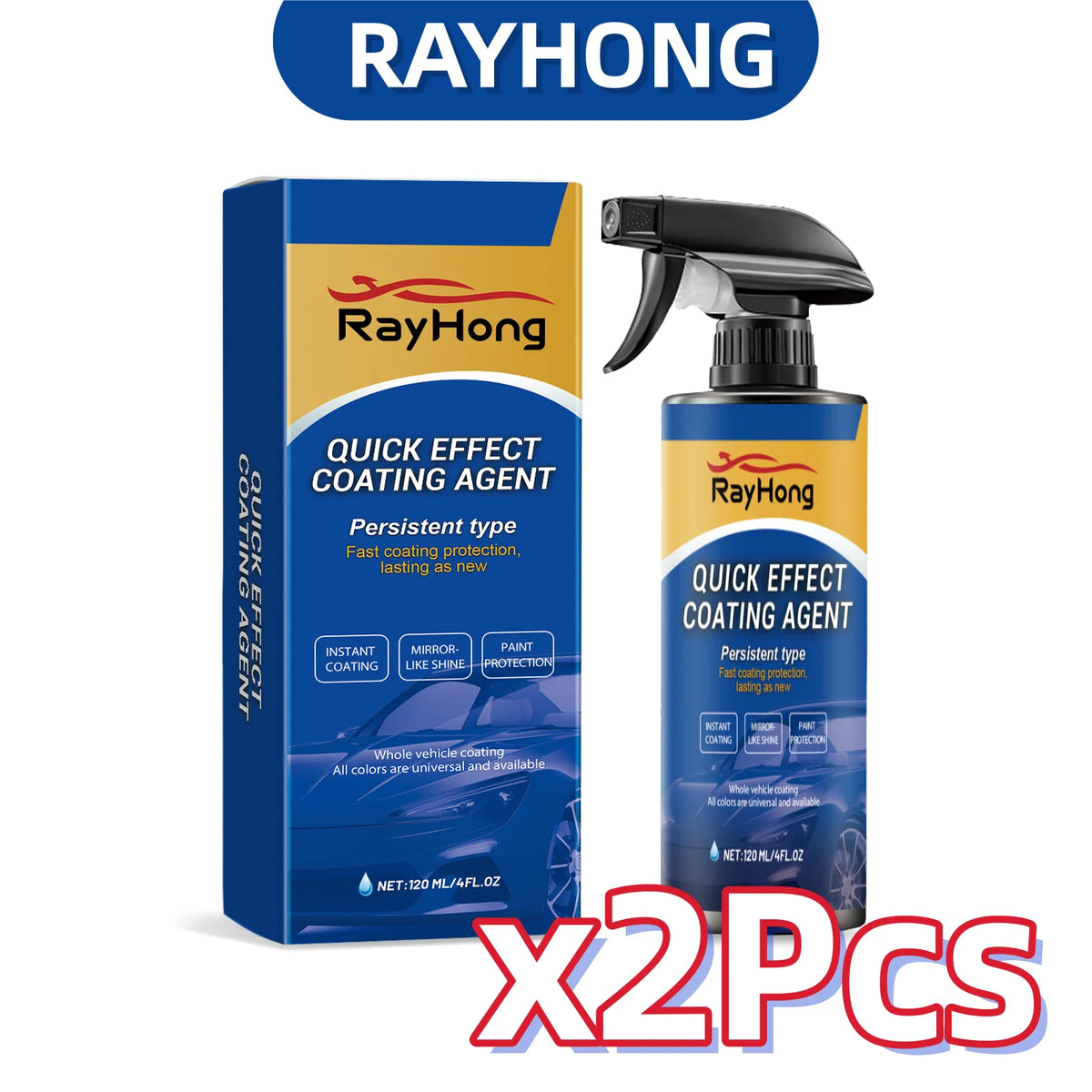 RayHong Nano Ceramic Coating Spray – Hydrophobic Car Polish Ceramic Coating Spray PLUSH 120ml Boxed x 2Pcs