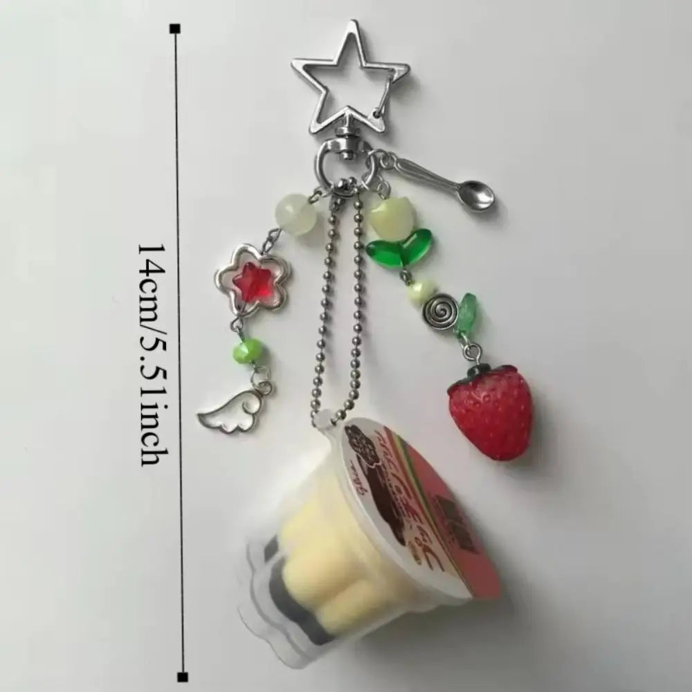 Kawaii Japanese Pudding Keychain Y2K Beaded Bag Charm Beaded Bag Charm PLUSH