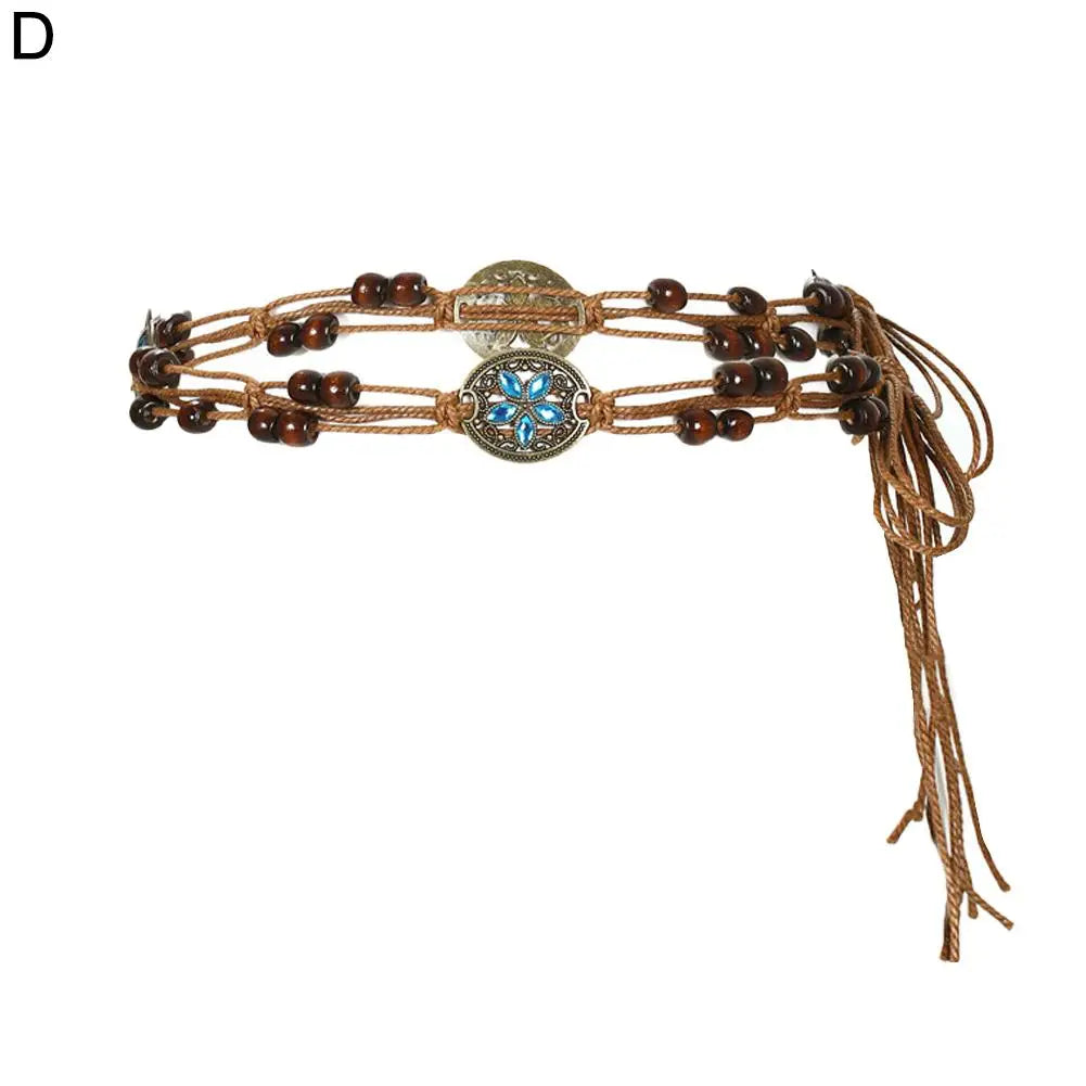 Vintage Bohemian Woven Waist Belt – Ethnic Boho Chain Woven Waist Belt PLUSH D