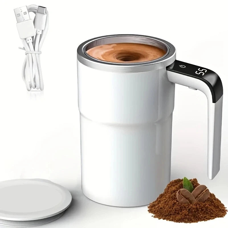 Rechargeable Electric Self-Stirring Coffee Mug – Stainless Steel Electric Stirring Mug PLUSH WHITE 400-600ml