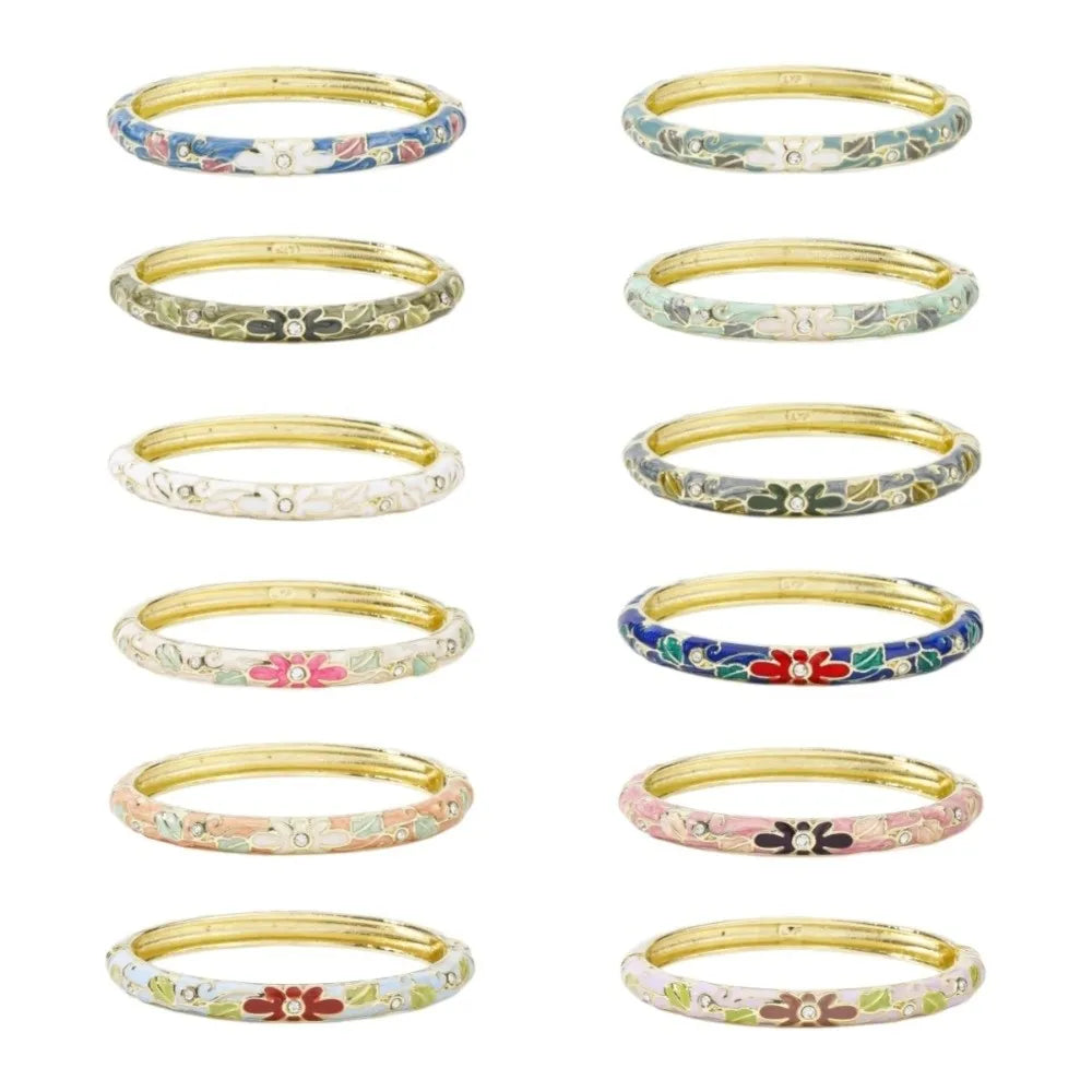 Enamel Cloisonné Bangle – Vintage Chinese Flower Bracelet Enamel Bangle PLUSH