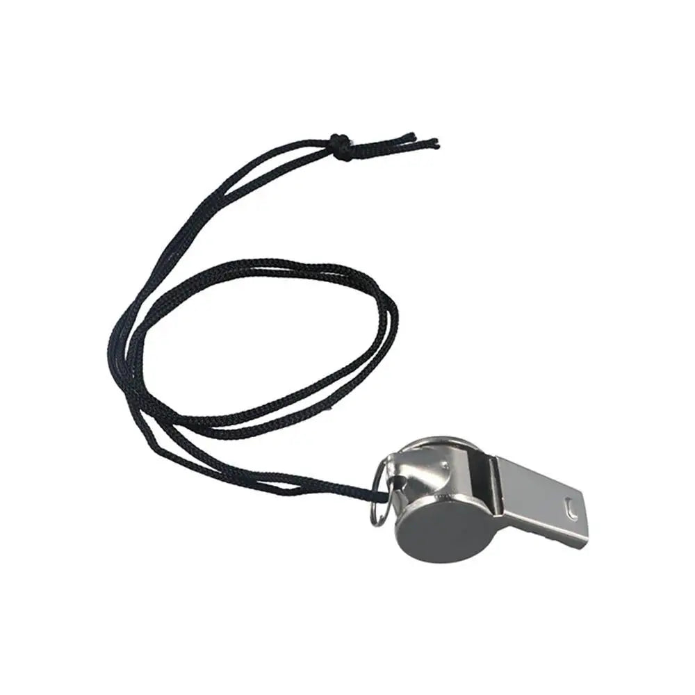 Stainless Steel Referee Whistle with Rope – Loud & Portable Referee Whistle PLUSH black rope