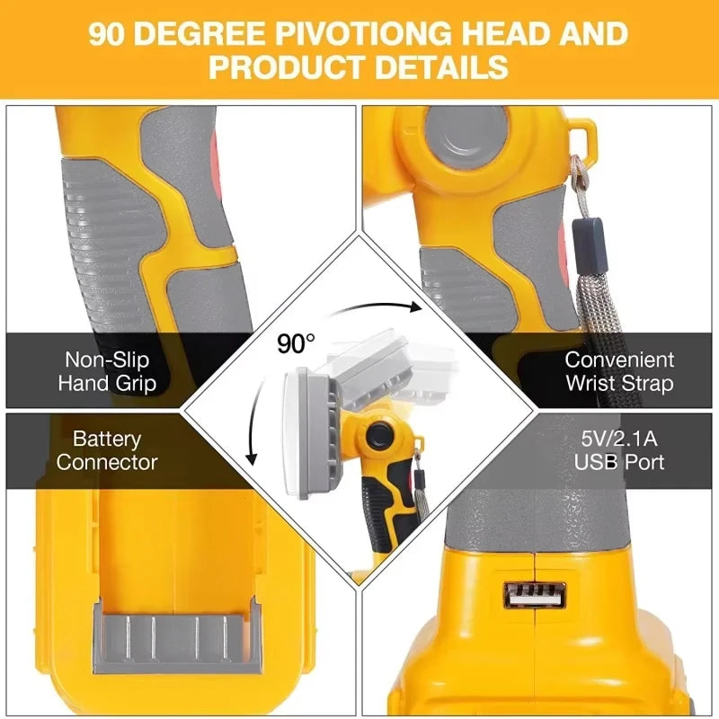 ZWINCKY Cordless LED Work Light for Dewalt 18V/20V Battery Cordless Work Light PLUSH