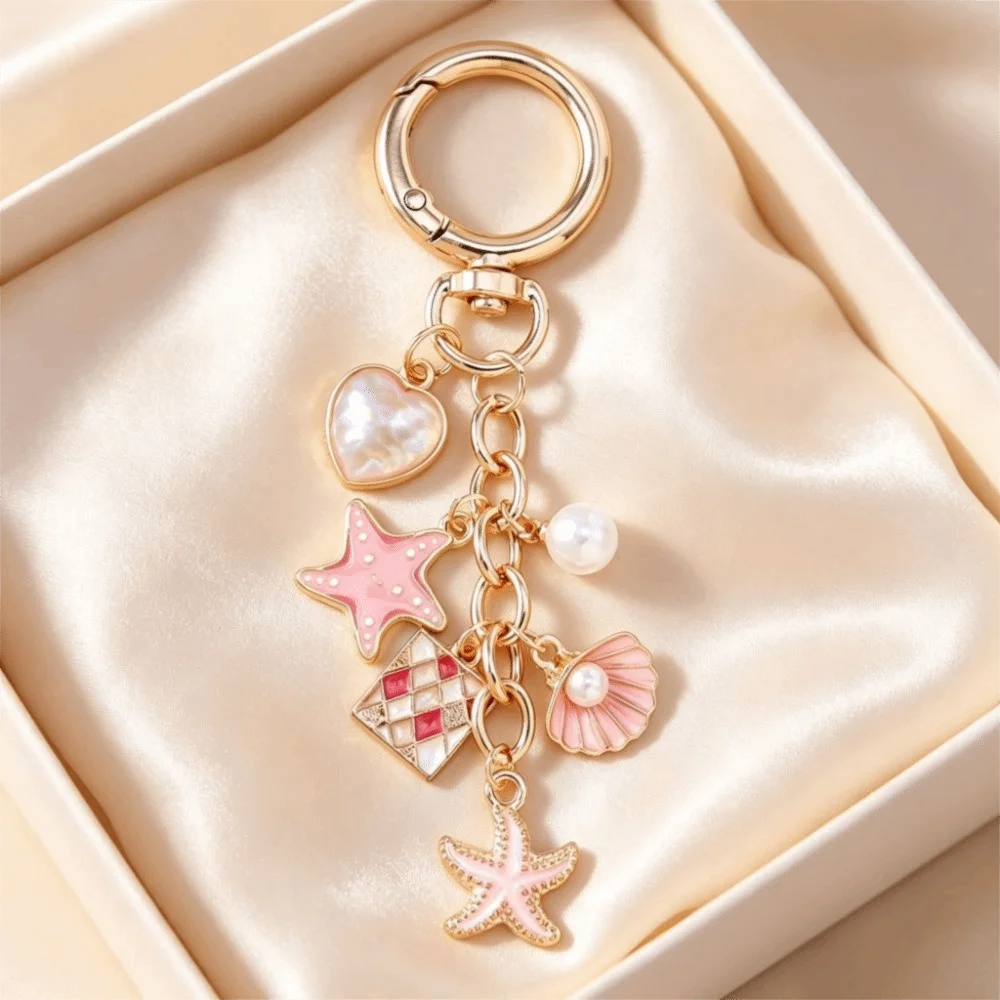 Pearl Shell Starfish Keychain – Enamel Love Heart Key Ring Fashion Keychain PLUSH