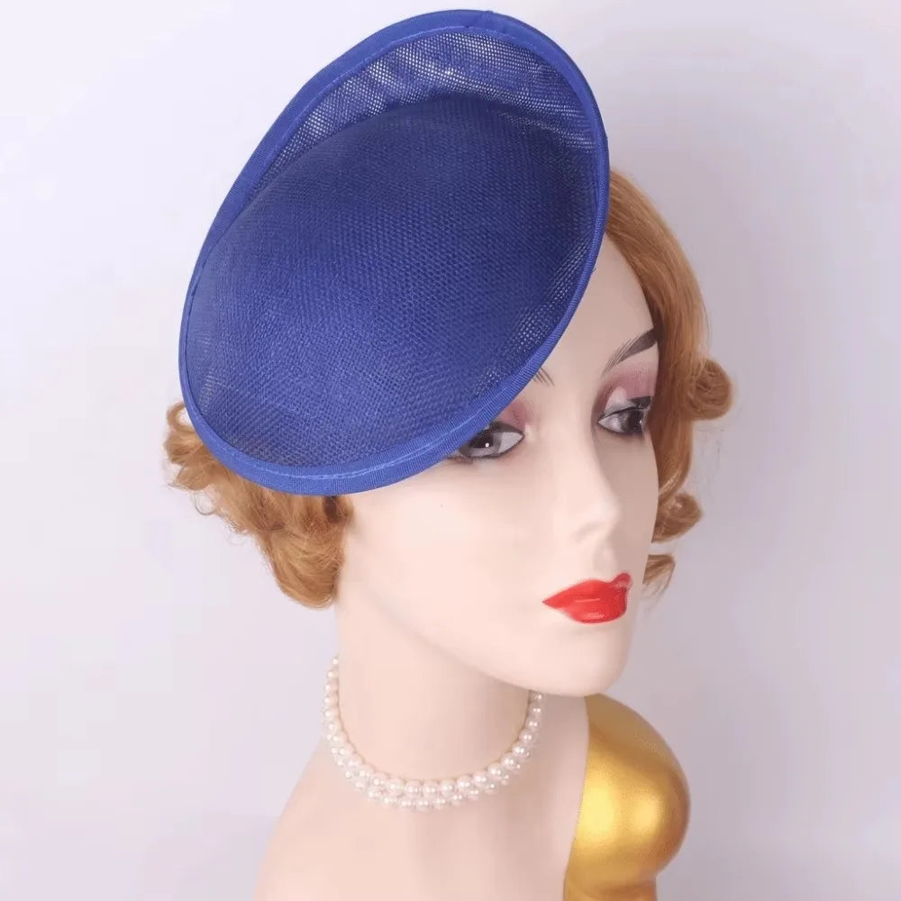 Wide Brim Linen Fascinator Hat Base – Vintage Mesh Headpiece Fascinator Hat Base PLUSH Blue