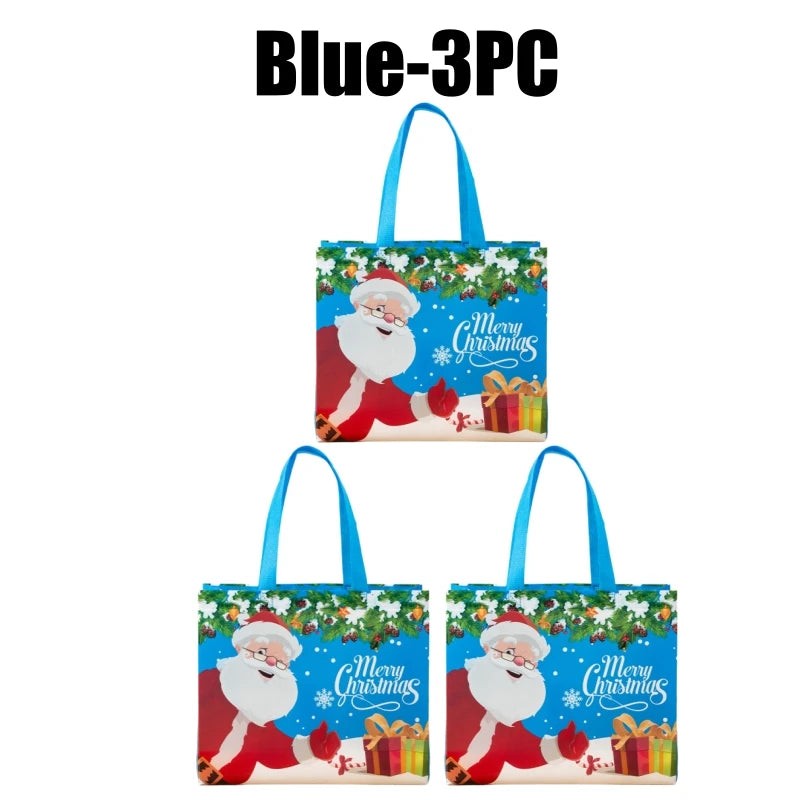 Christmas Non-Woven Gift Tote Bags with Handles – Xmas Party Christmas Gift Bags PLUSH Blue-3PC L-36x47cm