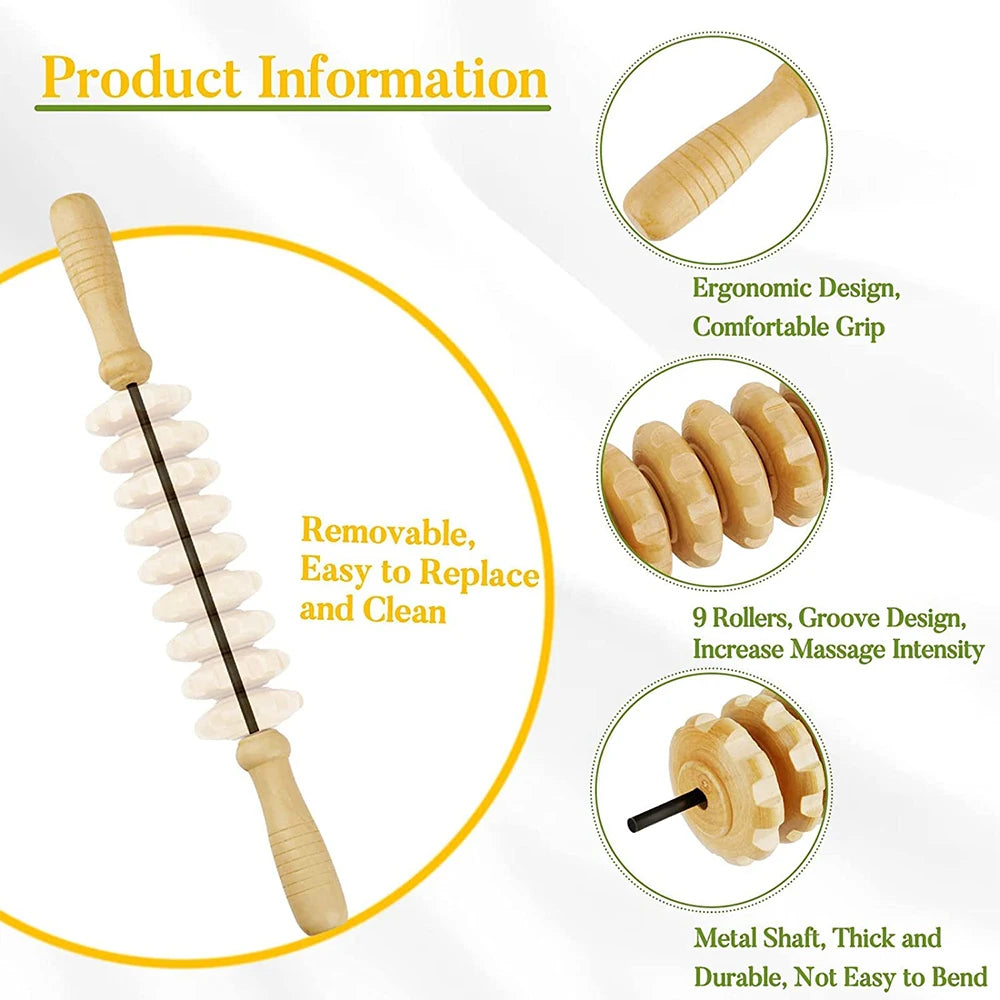 Wooden Massage Roller – 9 Rotating Rollers for Body Sculpting Massage Roller PLUSH