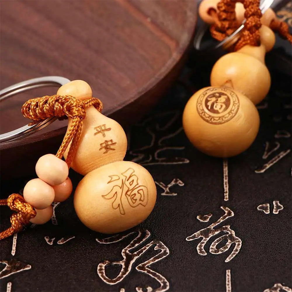 Lucky Gourd Peach Wood Keychain – Chinese Good Luck Charm Lucky Charm Keychain PLUSH