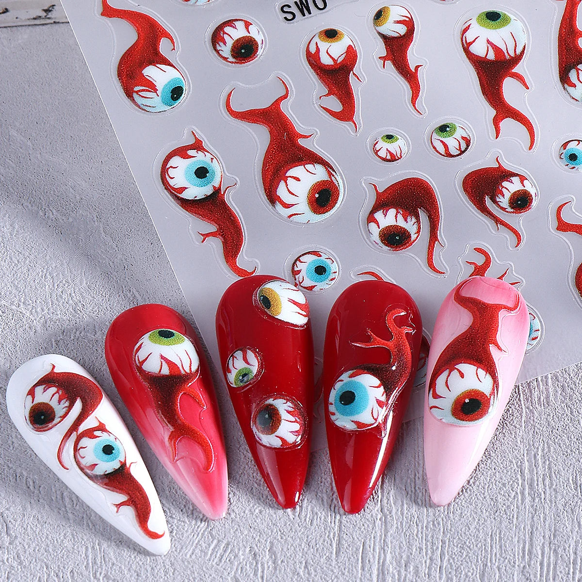 Halloween Bloodshot Eyeball Matte Nail Decals – 2 Sheets Nail Art Decals PLUSH
