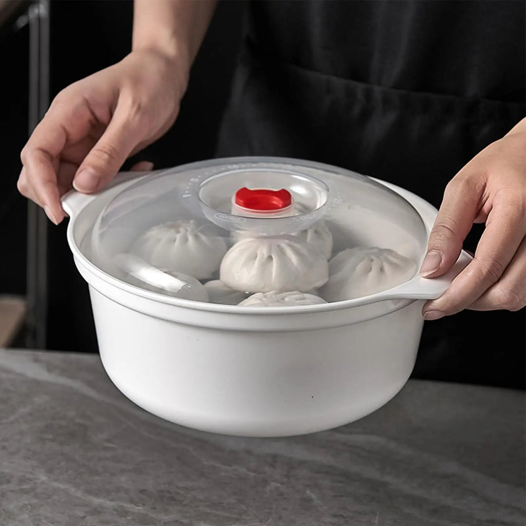 Large Capacity Microwave Steamer Box with Rack – Food Grade PP Microwave Steamer PLUSH