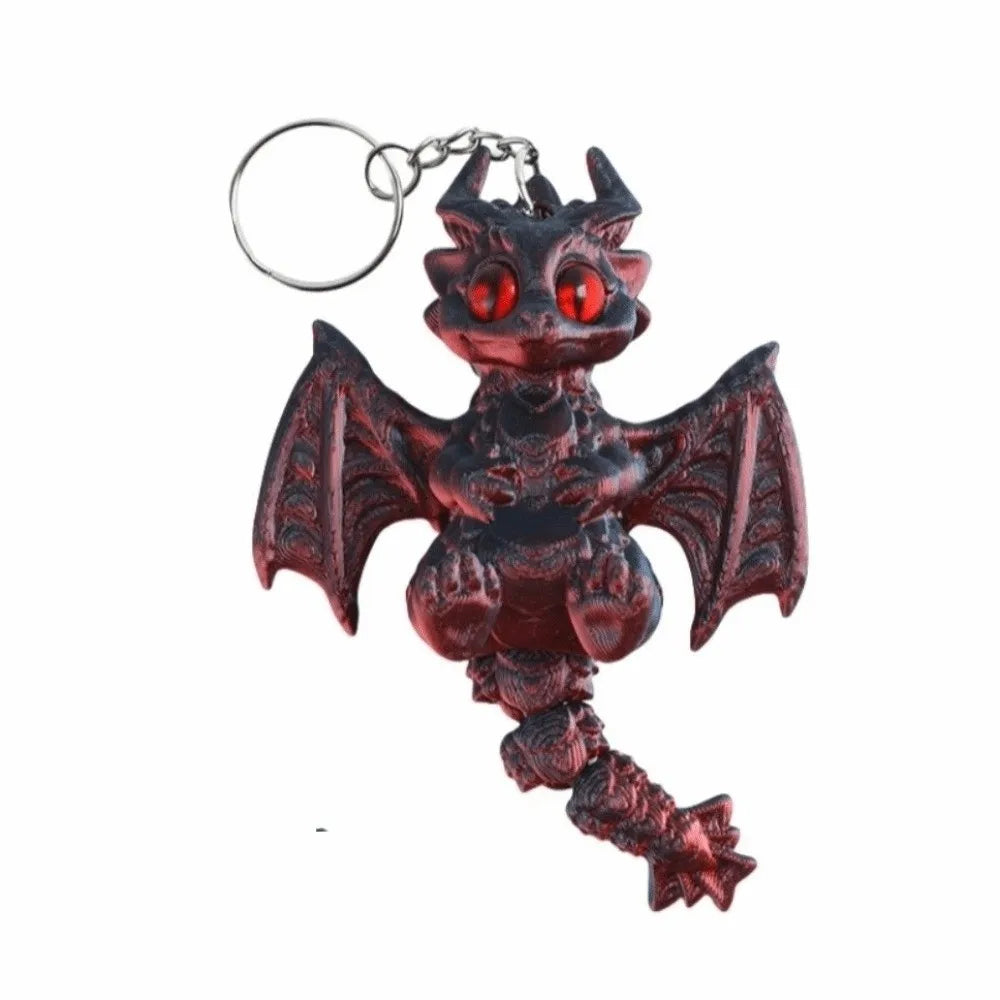 3D Printed Dragon Keychain – Articulated Gradient Keyring Novelty Keychain PLUSH Dark Red