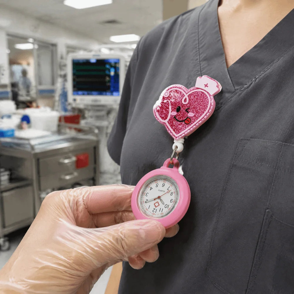 Cartoon Clip-On Nurse Fob Watch | Retractable Silicone Badge Reel Clip-On Fob Watch PLUSH