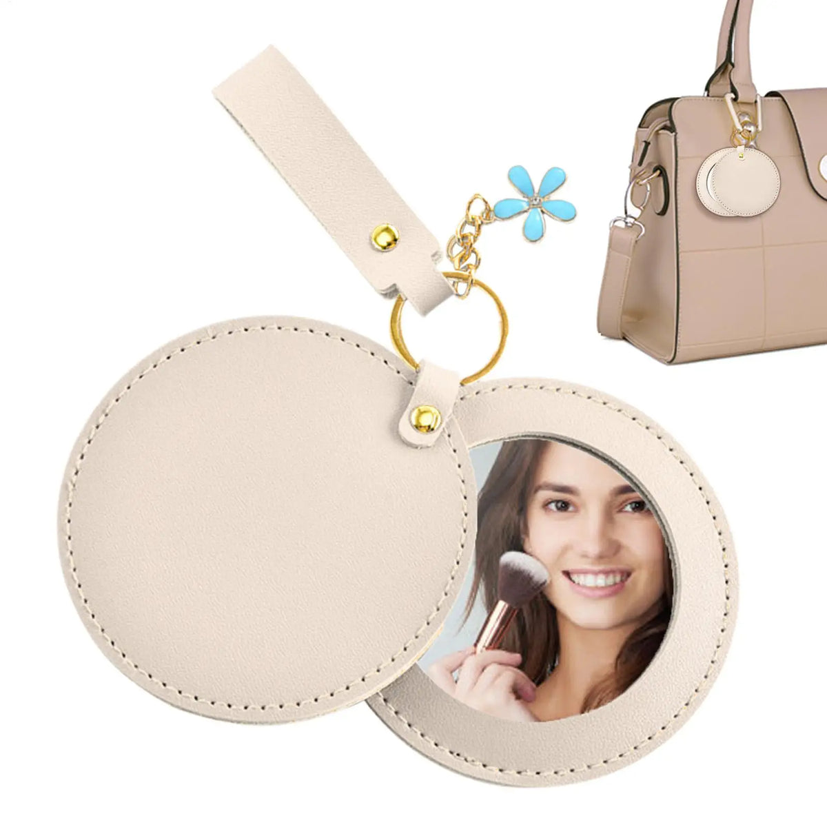 PU Leather Round Pocket Mirror – Compact Travel Makeup Mirror Compact Makeup Mirror PLUSH