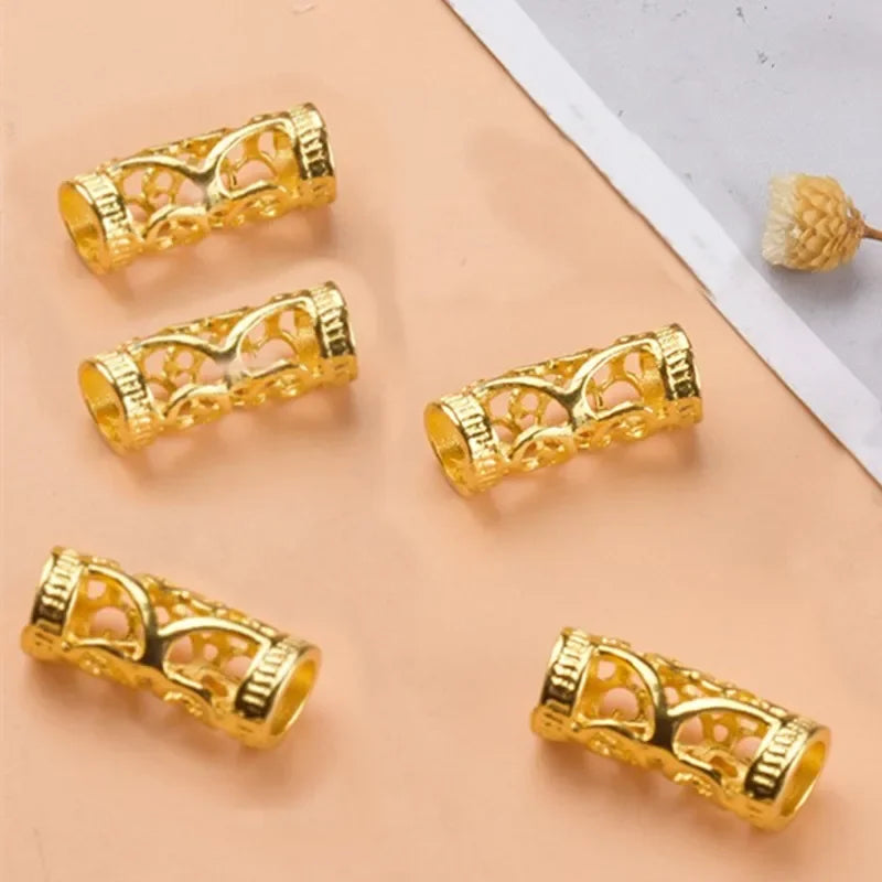 5pcs Viking Dreadlock Beads – Antique Silver & Gold Hair Rings Hair Braid Beads PLUSH 5pcs D