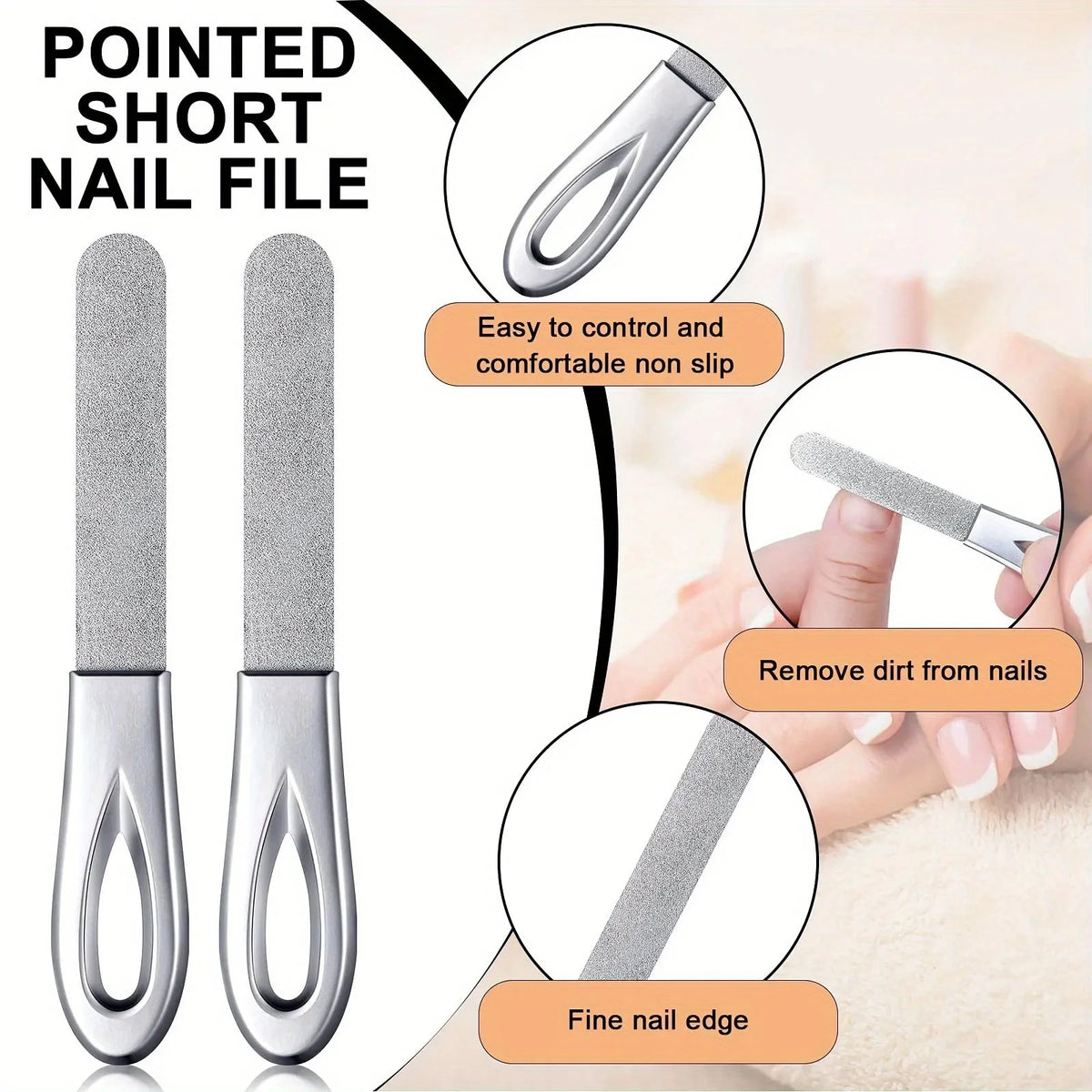 Diamond Grit Stainless Steel Nail File for Hard & Thick Nails Diamond Nail File PLUSH
