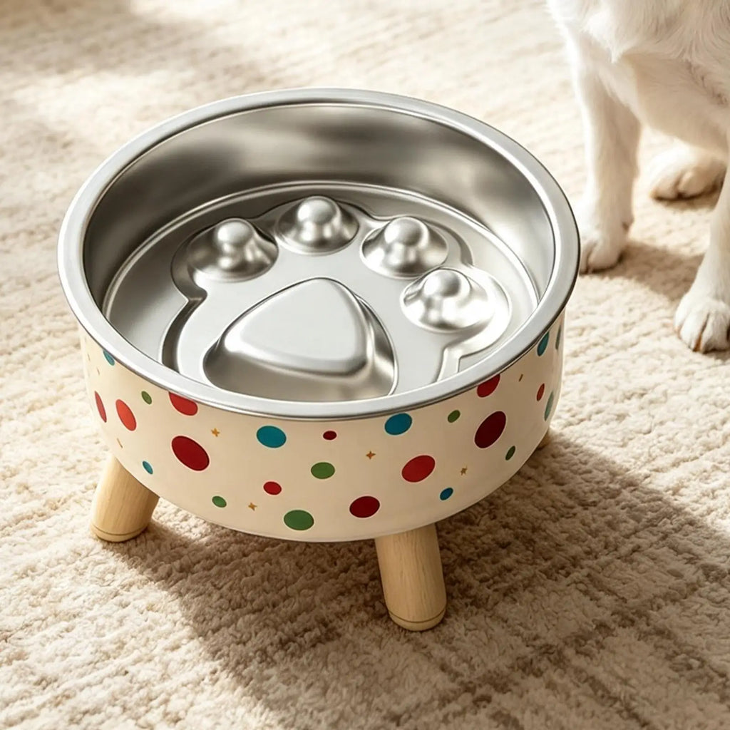 Elevated Stainless Steel Slow Feeder Bowl – Cats & Dogs Elevated Pet Bowl PLUSH