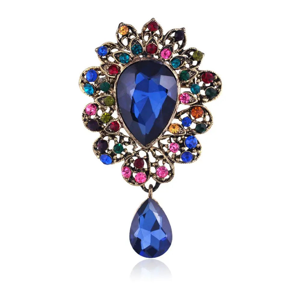 Water Drop Rhinestone Brooch Pin – Elegant Crystal Corsage Rhinestone Brooch Pin PLUSH blue