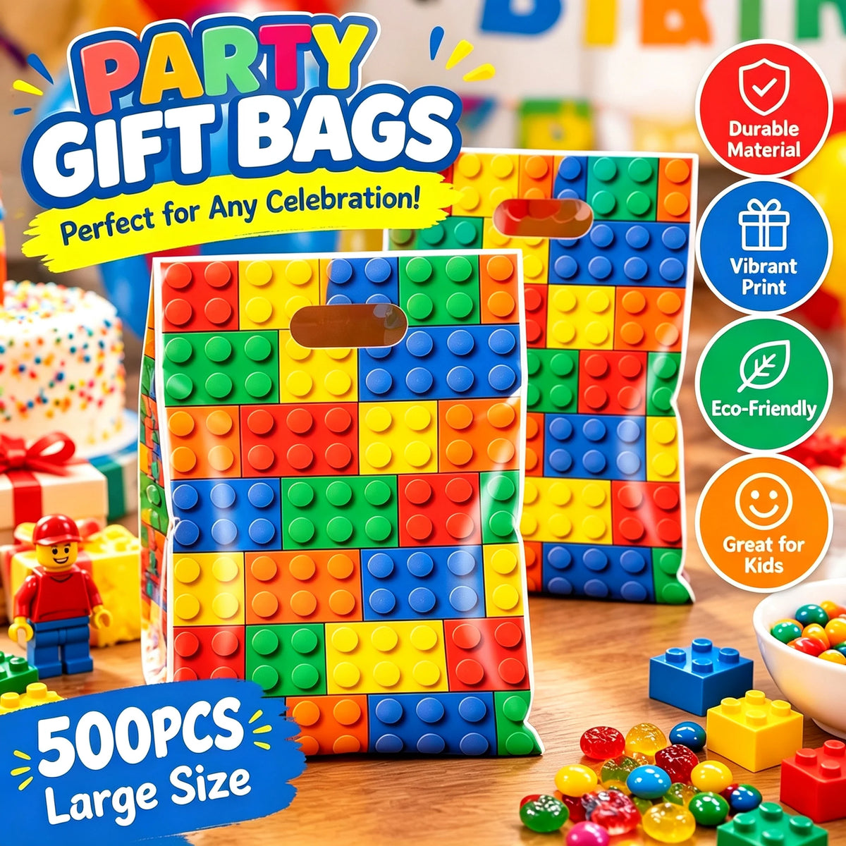 Building Bricks Party Favor Bags with Handles – Kids Gift Bags Party Favor Bags PLUSH 10Bags