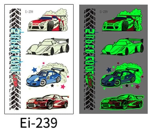 Glow in the Dark Motorcycle Tattoo Stickers for Kids – Waterproof Temporary Tattoo Stickers PLUSH 239