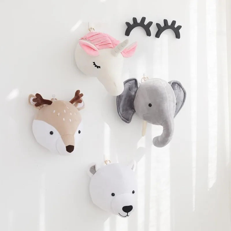 Plush Animal Head Wall Mount – Elephant Unicorn Deer Nursery Plush Wall Hanging PLUSH