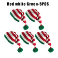 Winter Long Tail Elf Hat Christmas Knit Pom Pom Santa Hat Christmas Elf Hat PLUSH as show Red white Green 5PC