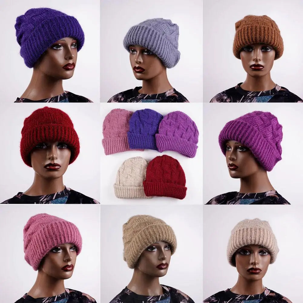 Women's Thick Cable Knit Beanie Hat – Warm Winter Knit Cap Knit Beanie Hat PLUSH
