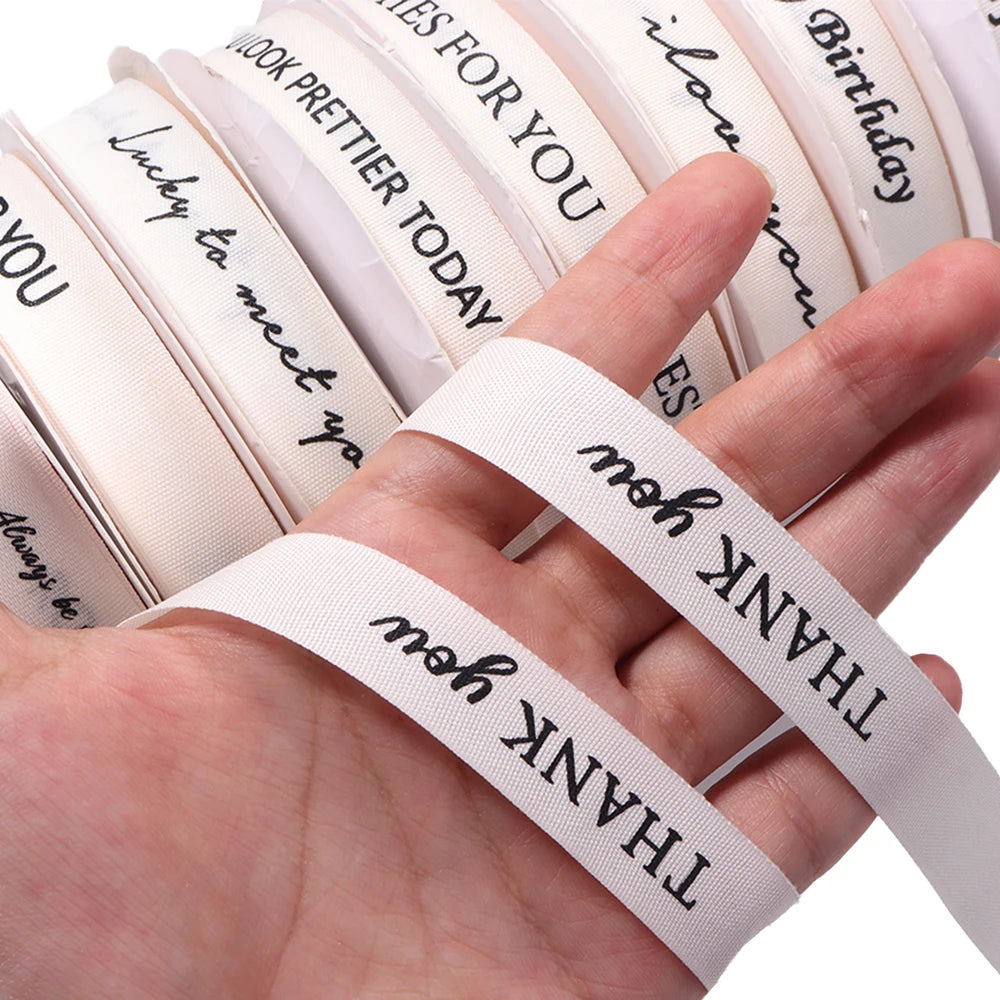 30m Beige Word Letters Printed Ribbon 15mm – DIY Crafts & Gifts Decorative Craft Ribbon PLUSH