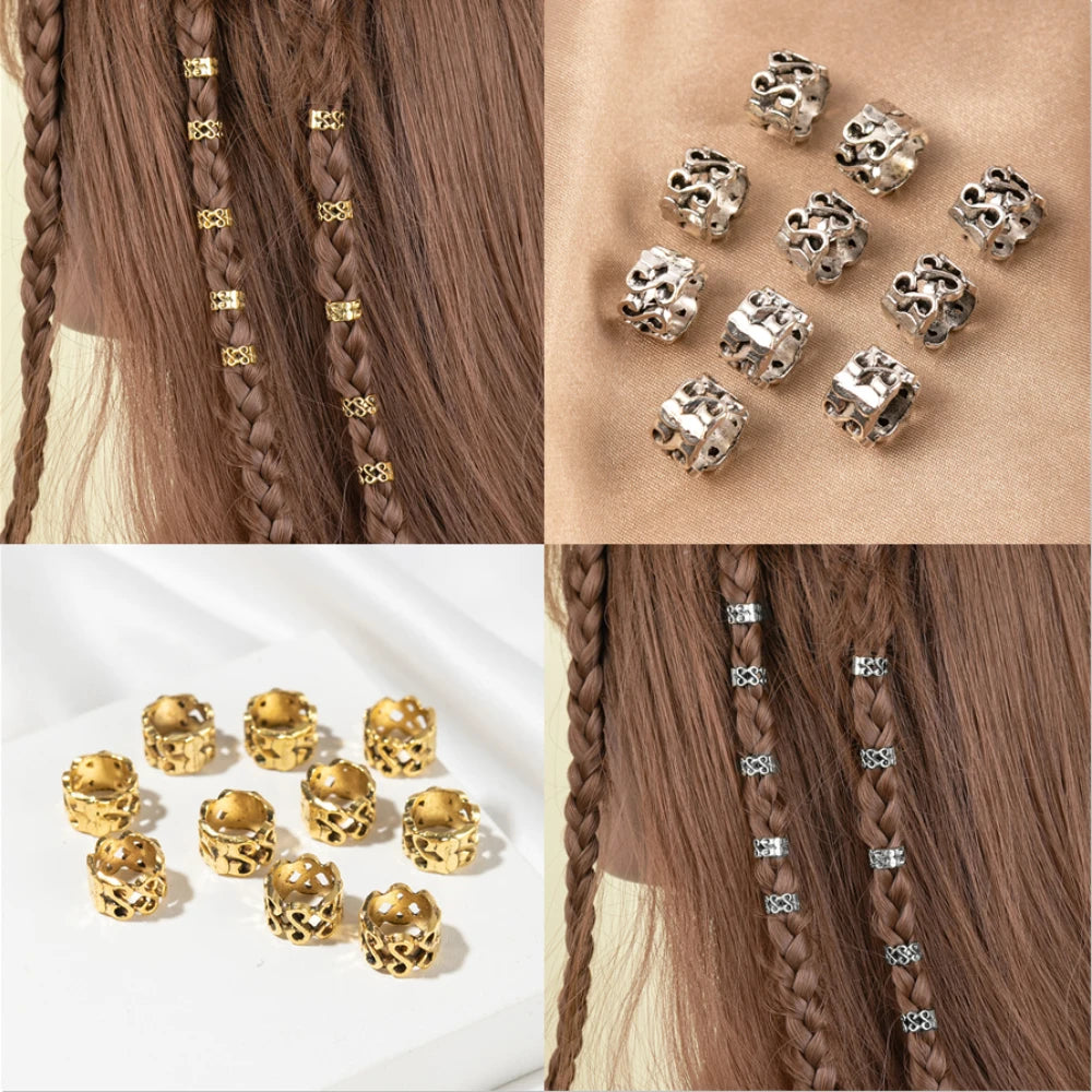 10pc Retro Gold Dreadlock Beads – Hair Braid Cuff Rings Hair Braid Beads PLUSH