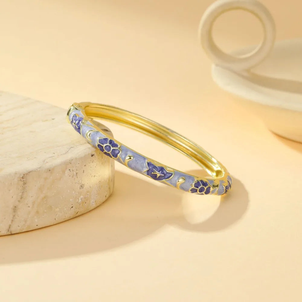 Retro Chinese Enamel Bangle – Zinc Alloy Dropped Glaze Bracelet Enamel Bangle Bracelet PLUSH Style 7