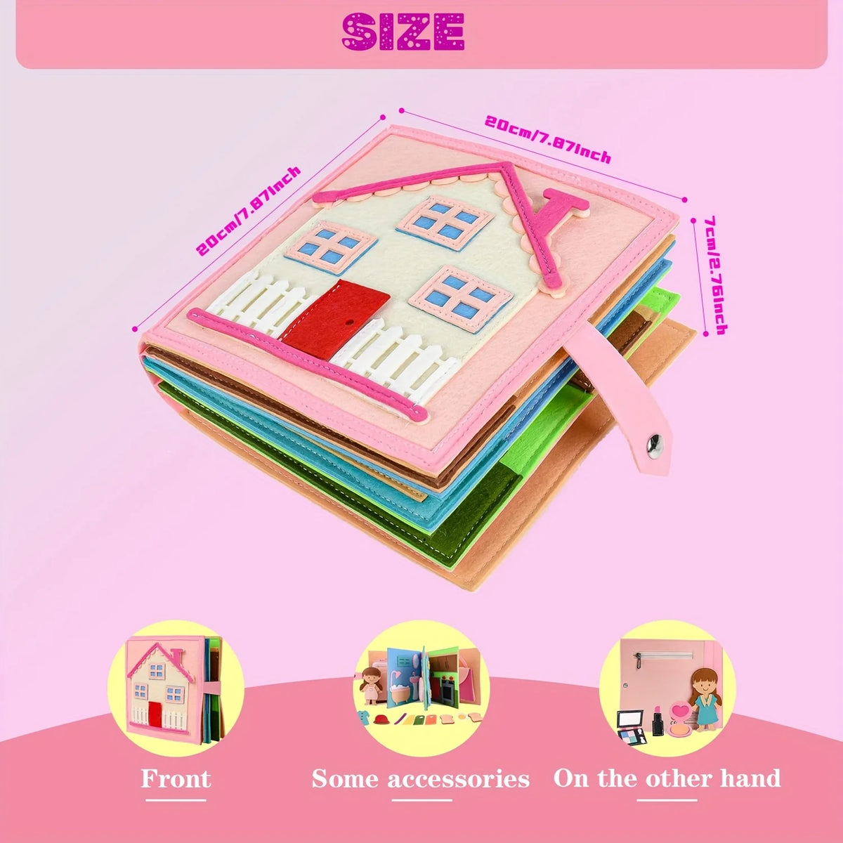Kids Busy Board Pink House – Preschool Learning Toy Ages 3–6 Kids Activity Board PLUSH Pink House