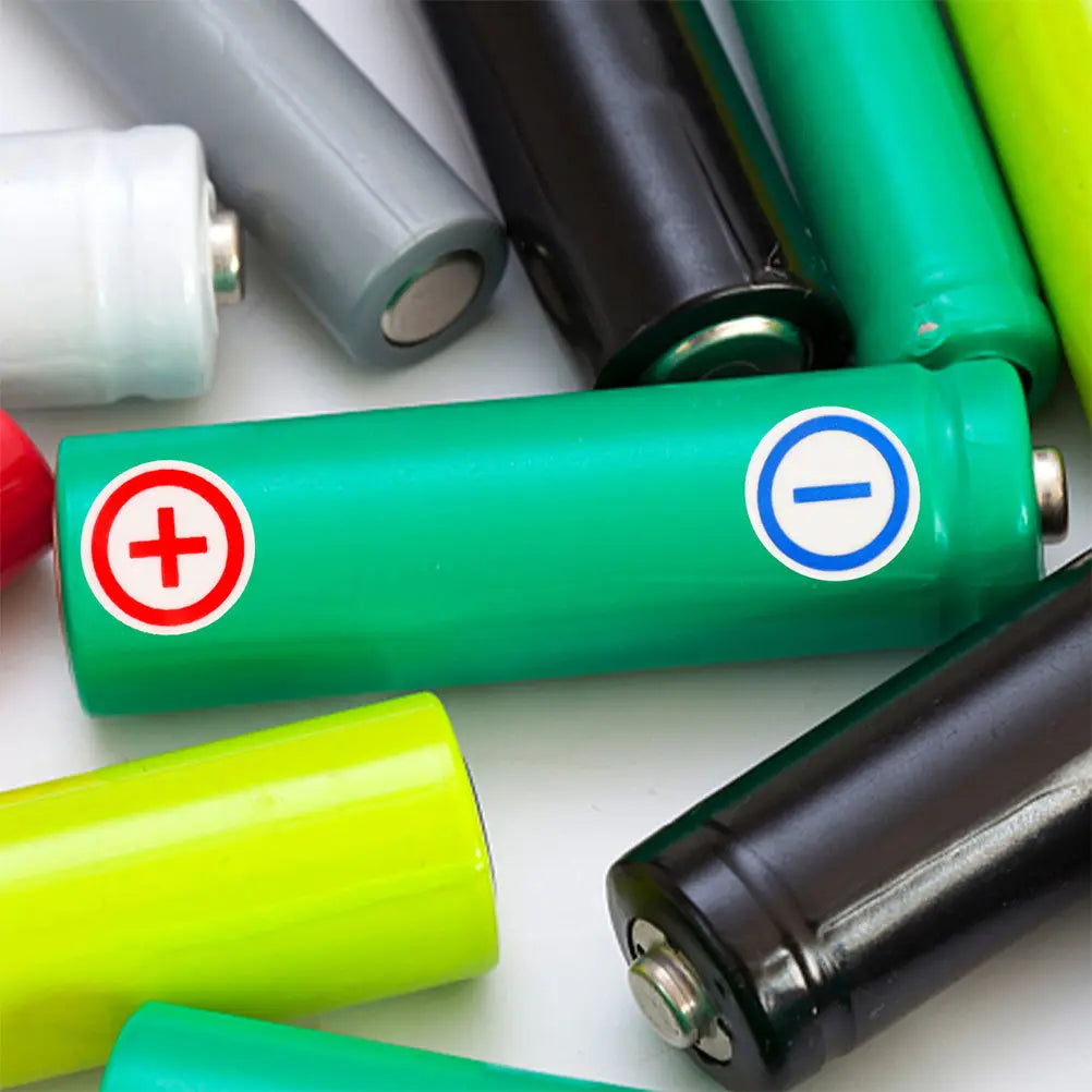 PVC Battery Polarity Stickers 12mm Red Blue – 4 Sheets 240pcs Battery Terminal Labels PLUSH