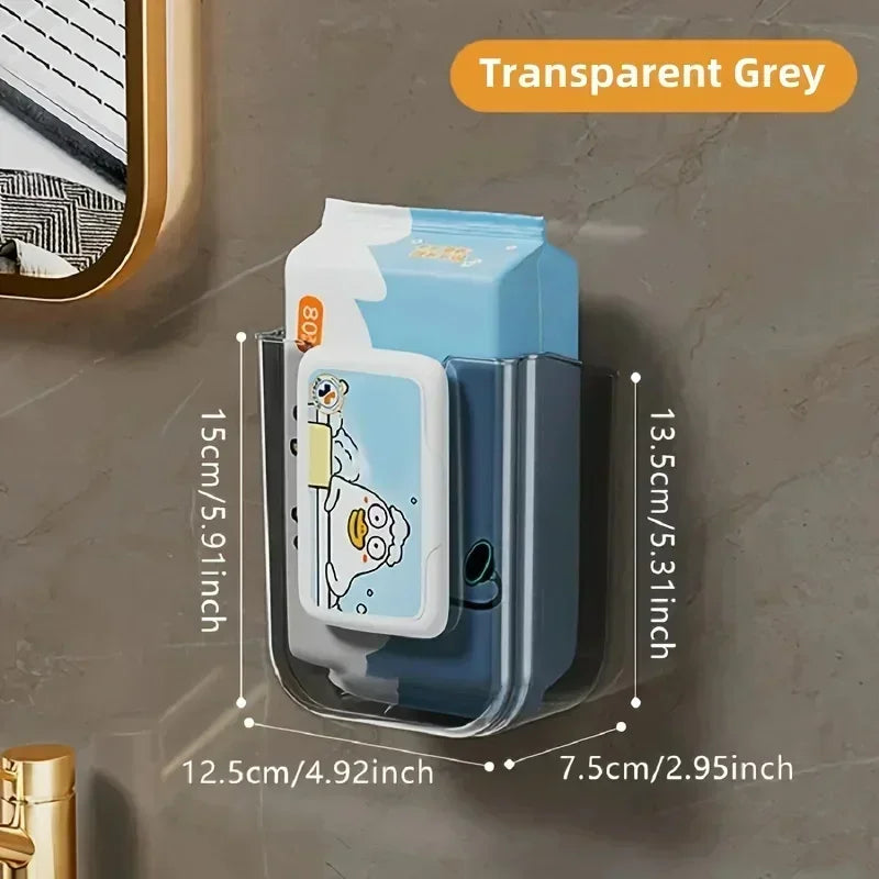 Wall-Mounted Punch-Free Tissue Box | PP Plastic Organizer Tissue Box Organizer PLUSH Transparent Grey
