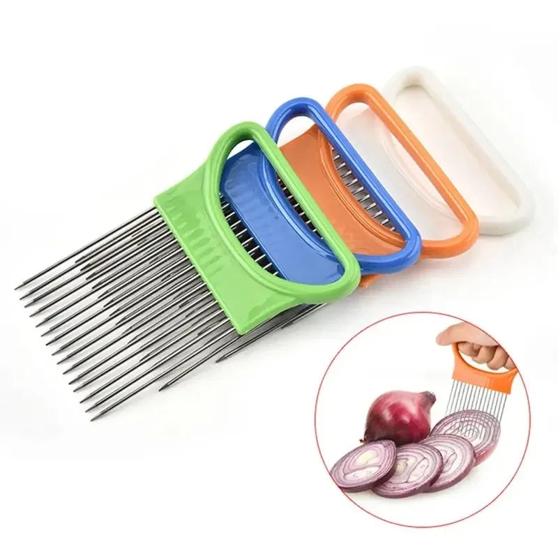 Stainless Steel Onion Holder & Vegetable Slicer Kitchen Tool Vegetable Slicer Tool PLUSH