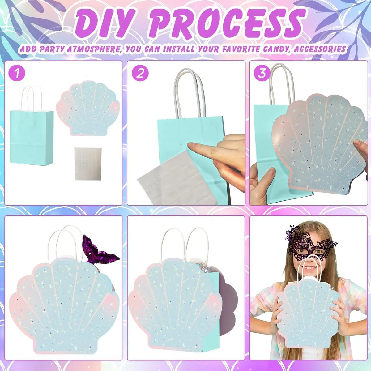 Mermaid Seashell Party Favor Bags | Ocean Theme Goodie Bags Party Favor Bags PLUSH