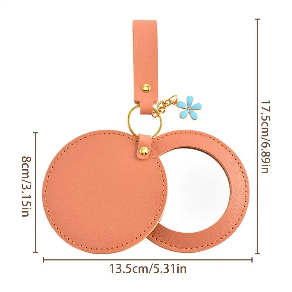 PU Leather Round Pocket Mirror – Compact Travel Makeup Mirror Compact Makeup Mirror PLUSH Orange