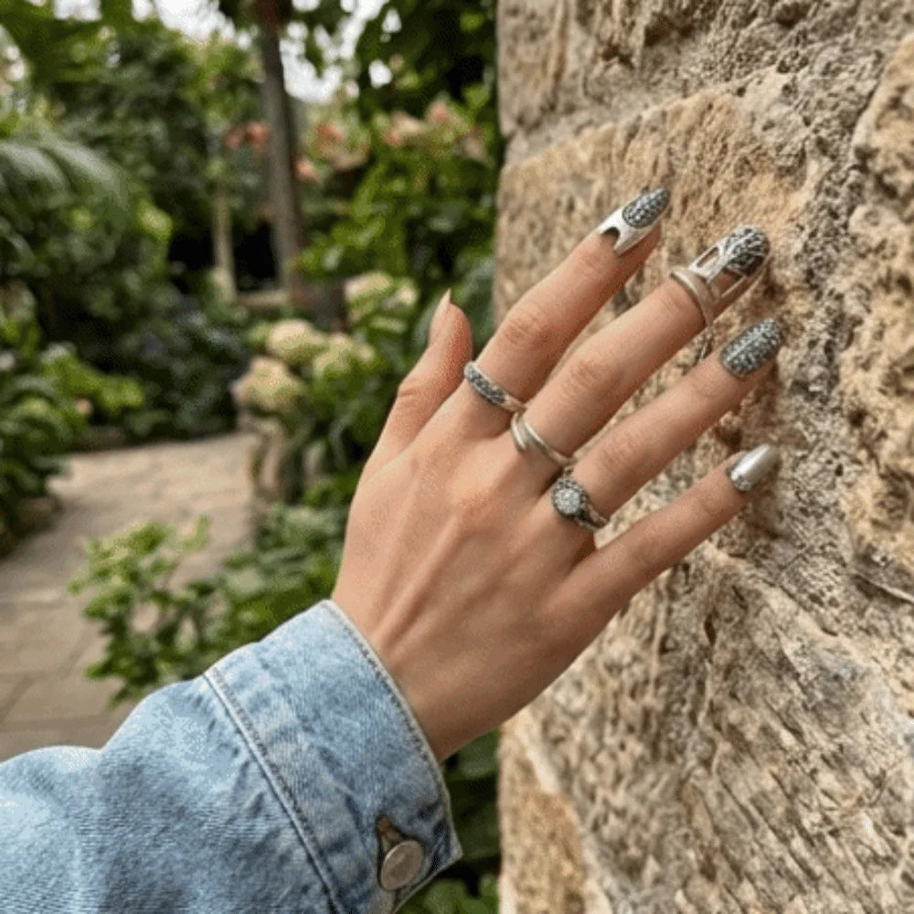 Gothic Nail Cover Rings – 4pc Adjustable Silver Tone Set Nail Cover Rings PLUSH