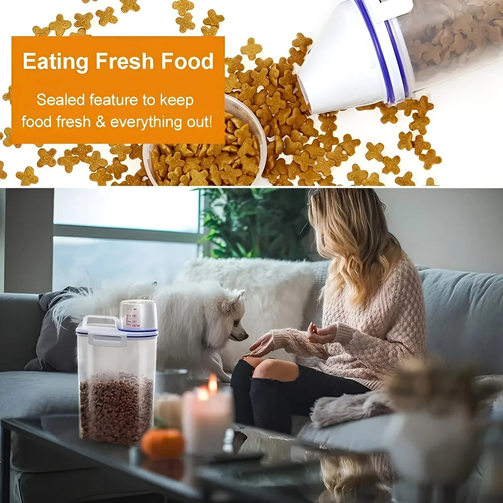 Pet Food Storage Container with Measuring Cup – Sealed Jar Pet Food Container PLUSH