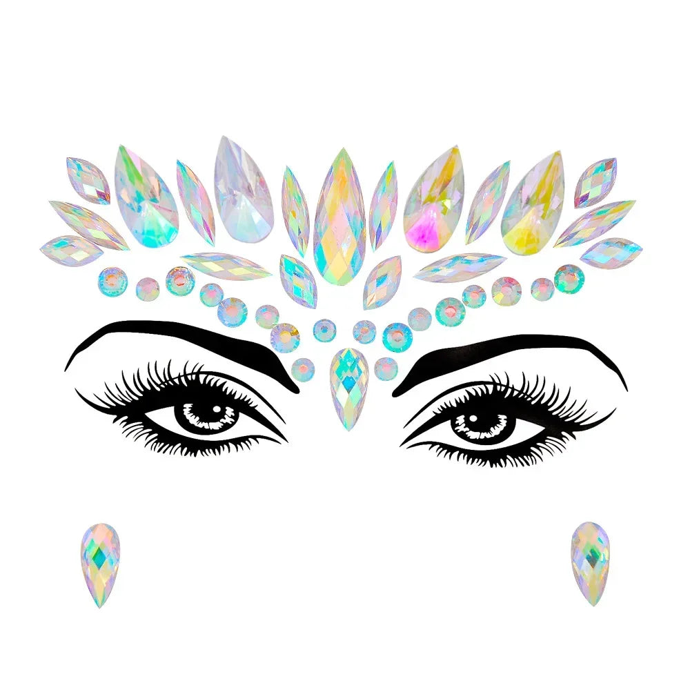 Crystal Face Gems Rhinestone Temporary Tattoo Stickers