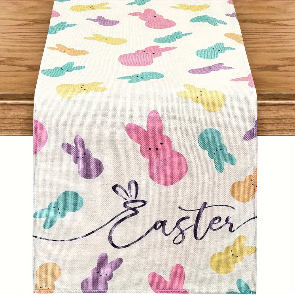 Easter Tablecloth Egg & Rabbit Print – Indoor Outdoor Runner Easter Table Runner PLUSH A 33X90Cm
