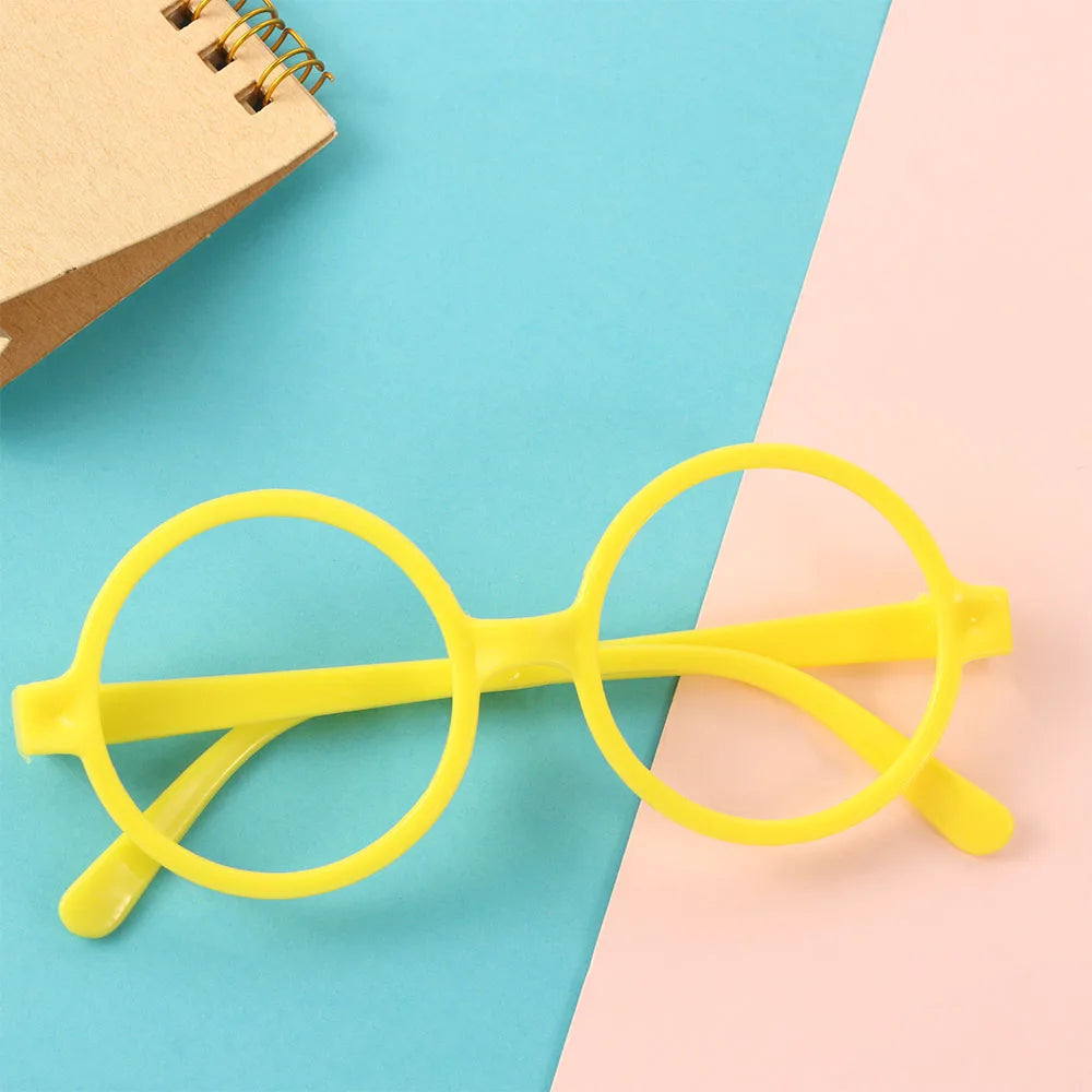 Round Fashion Glasses Frames – Lens-Free Kids Unisex PP Fashion Glasses Frame PLUSH yellow