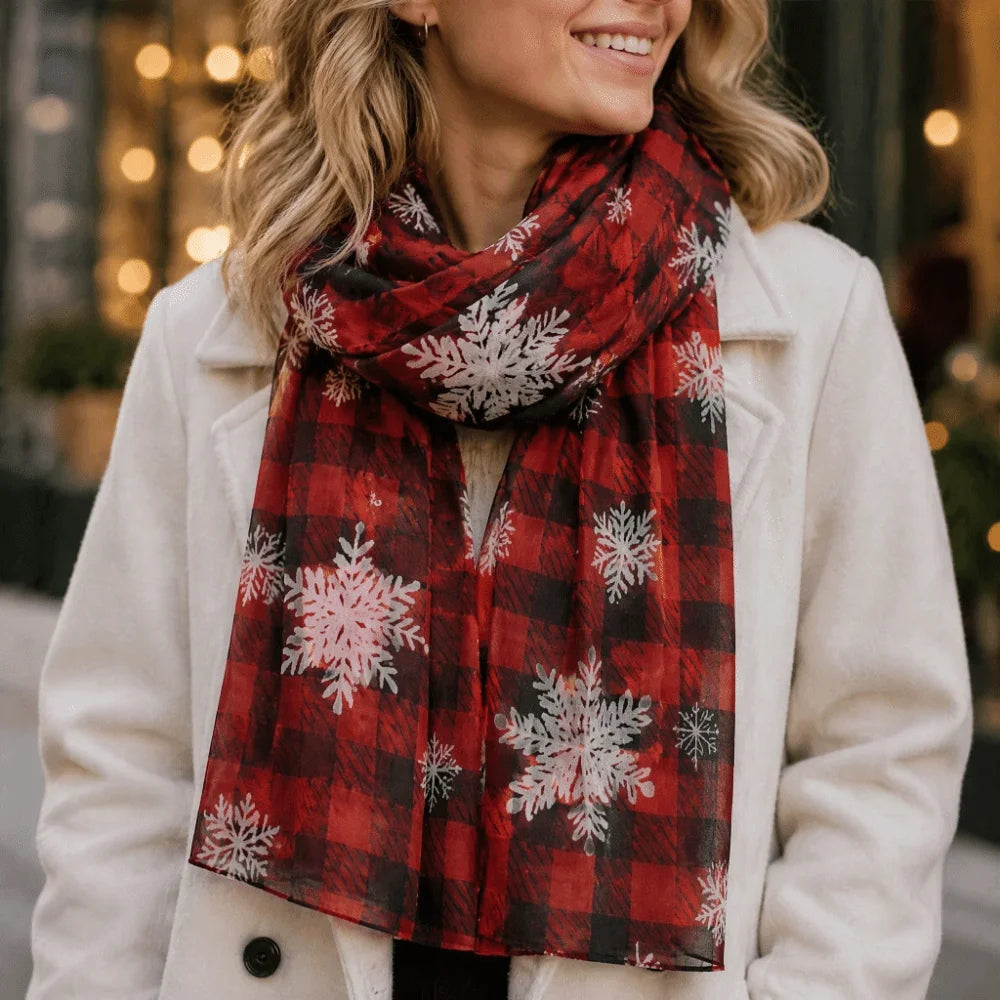 Women's Christmas Voile Scarf – Snowman Print Shawl 180x90cm Holiday Voile Scarf PLUSH