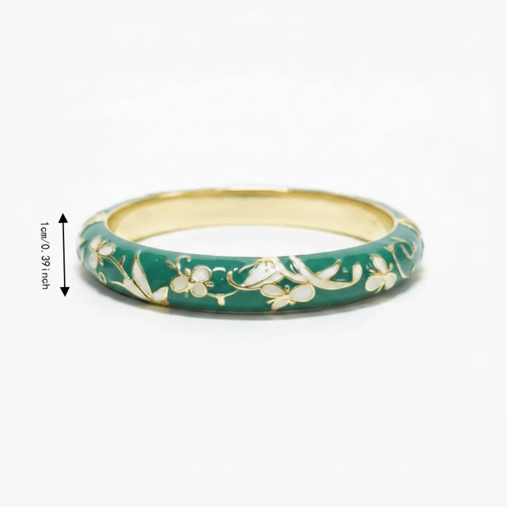 Cloisonné Enamel Bangle | Gold-Trimmed Floral Ethnic Bracelet Enamel Bangle Bracelet PLUSH