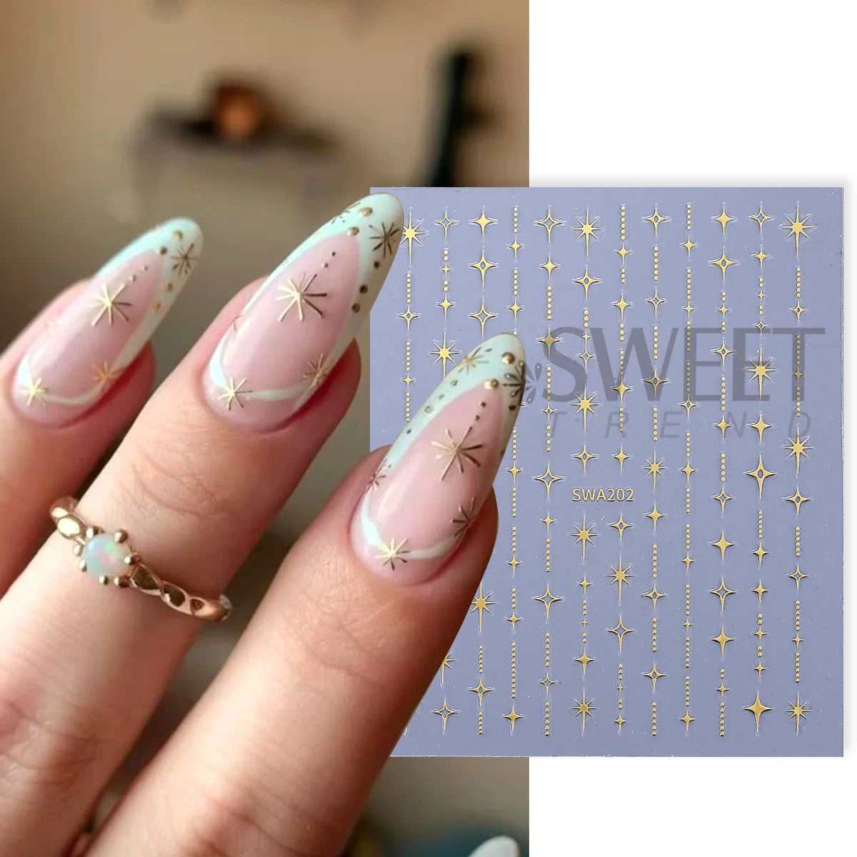 5pcs 3D Holographic Star & Sun Nail Art Stickers – DIY Decals Nail Art Stickers PLUSH