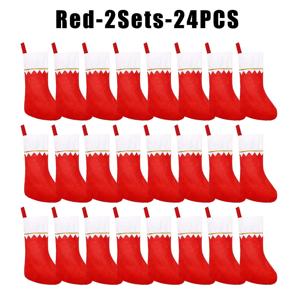 Red Plaid Christmas Stockings Set – Rustic Fireplace Décor Christmas Stockings Set PLUSH 16x36x23cm Red 24PCS