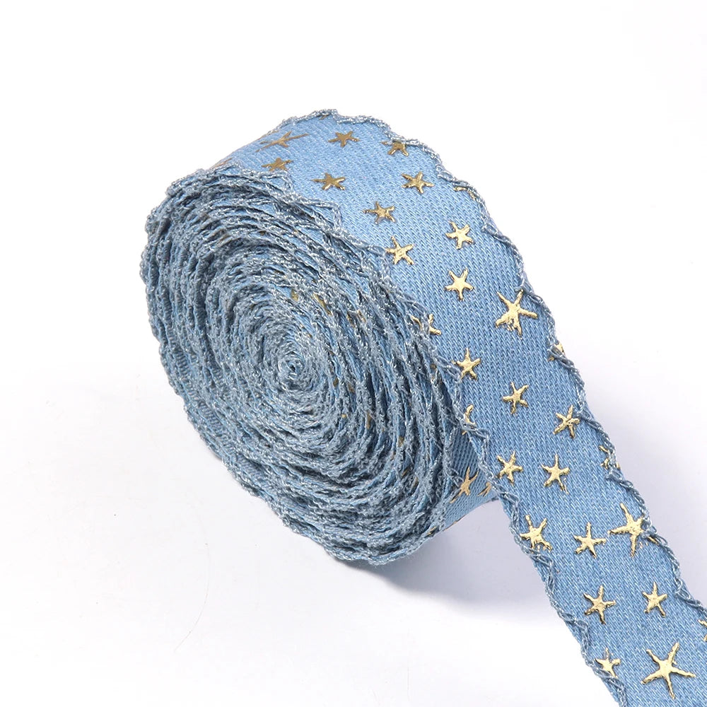 Scalloped Denim Ribbon Star Sequin Wave Trim – DIY Crafts Craft Ribbon Trim PLUSH 25mm 05 x 5yards mm