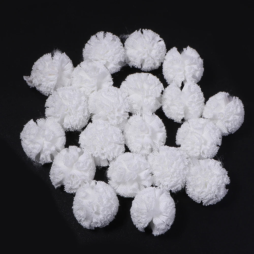30pcs Tulle Flower Balls for DIY Hair Accessories & Crafts Craft Embellishments PLUSH white