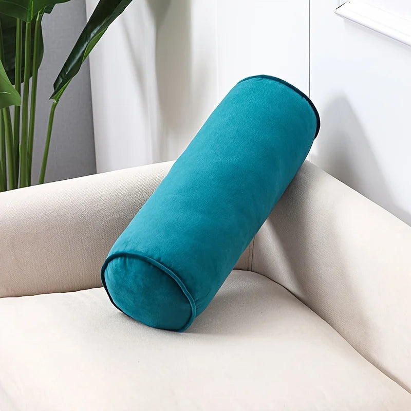 Classic Velvet Cylindrical Bolster Pillow | Soft Knit Home Decor Decorative Bolster Pillow PLUSH Blue 50x17cm