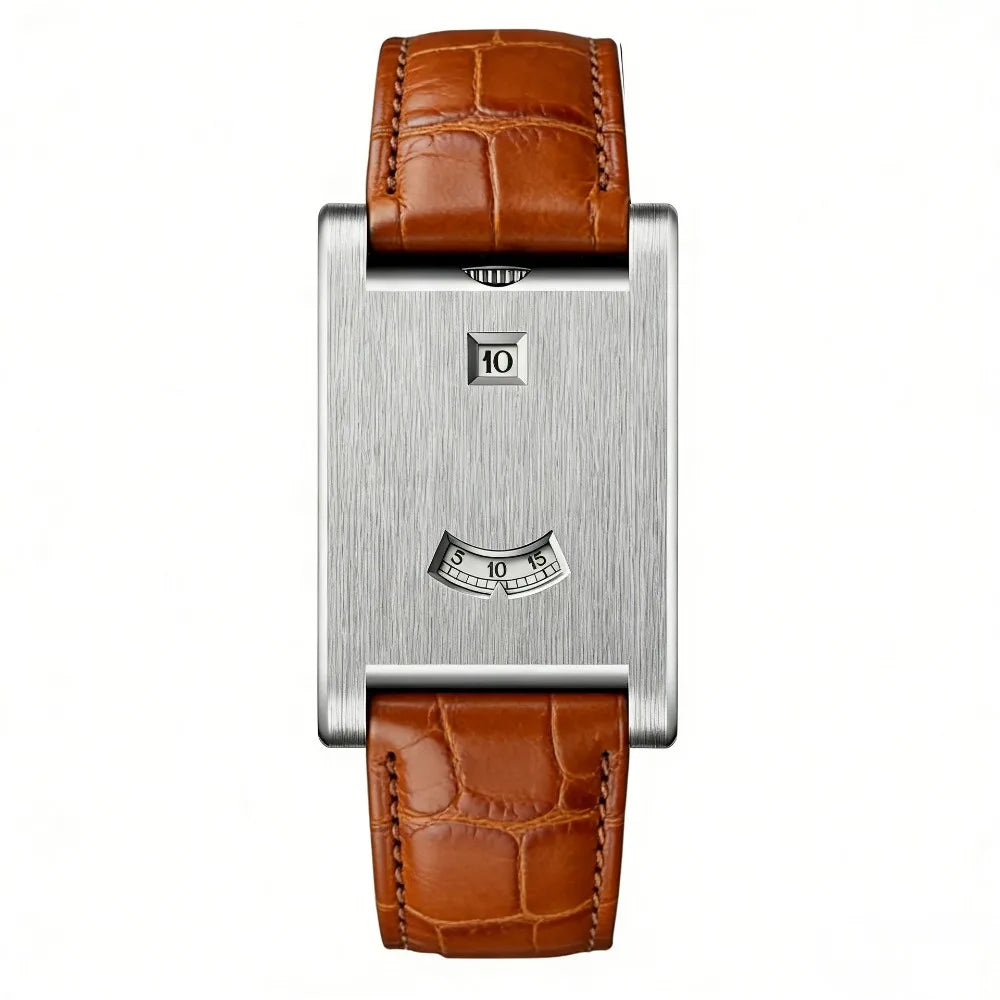 Retro Square Quartz Watch | Steel Band, Water Resistant, Unisex Square Quartz Watch PLUSH Silver-brown belt